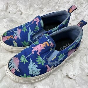 OLD NAVY Kids Slip-On Shoes Blue Dinosaur Print Canvas Comfort Size 8